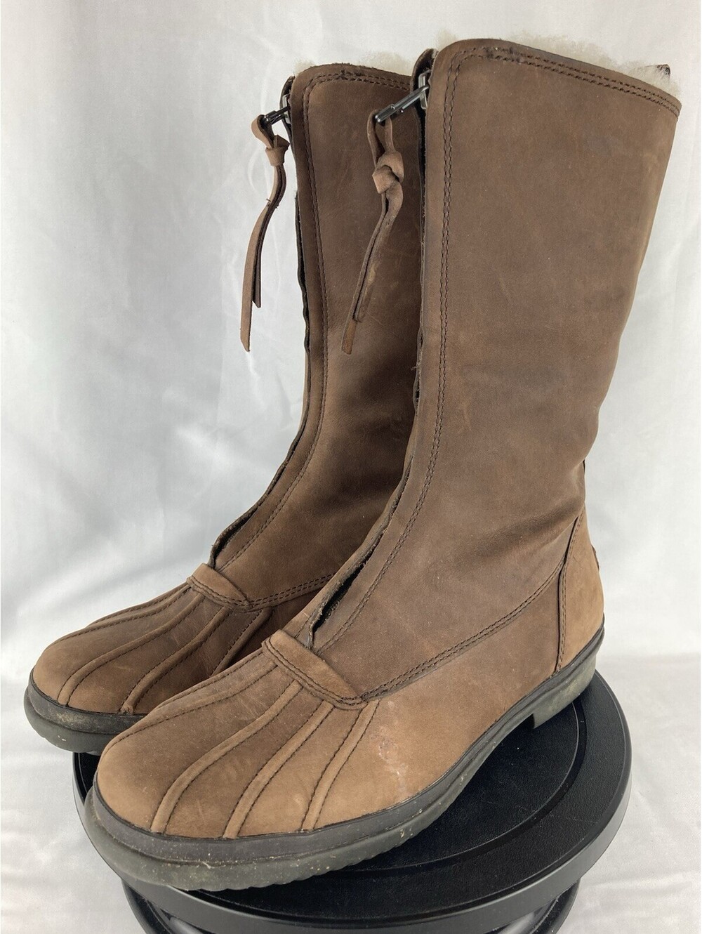Women’s Size 9 UGG Arquette Waterproof Leather Shearling Duck Boots Brown Zip